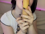 Preview 4 of Girl With Big Lips Sucking Dildo And Tongue Caressing