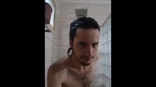 Nice guy takes a shower 3 washs head and armpit, FINISHS FINGERING HIS OWN ASS. ALMOST CAUGHT