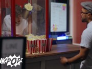 Preview 3 of Twink Pop - Joey Mills Gets His Big Dick Sucks By Devy While Making Pop Corn For The Customer