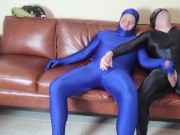 Preview 5 of Gay Spandex: Two Guys Suck and Jerk Each Other in Zentai Catsuits