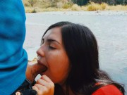 Preview 2 of Risky passionate blowjob in nature outdoors.