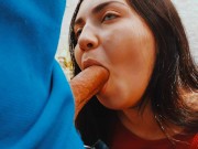 Preview 6 of Risky passionate blowjob in nature outdoors.