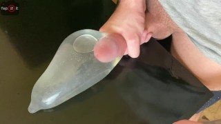 Horny Guy Moaning while Fucking his Own Hand and Cum alot inside Condom filled with Water - 4K