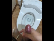 Preview 1 of Public toilet masturbation. Massive ejaculation from boldly exposed cock.