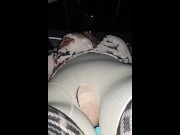 Preview 5 of Squirting Thick MILF Backseat of Car with Legs Spread Wide in Fishnets