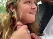 Preview 5 of HOT ROAD HEAD! Sexy Blonde Swallows Cum