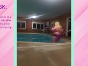 Preview 1 of Dare: Chub Sissy Swims in Bikini in Public Pool
