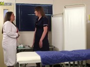 Preview 2 of CFNM IR 3some BJ and HJ for cum sample by slutty nurses