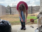 Preview 6 of Southern Girl Wets Her Pants After Cleaning, and Wearing, Her Work Boots.