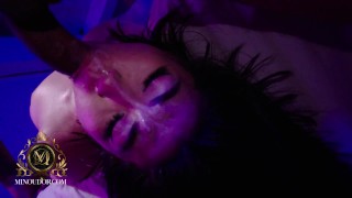 Asian wife gags on BBC and gets creampied in lingerie POV