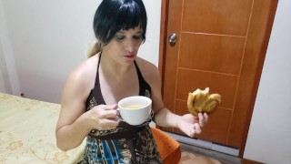 Sexy Girl Drinks Pee In A Cup While Eating A Cookie