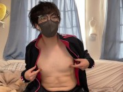 Preview 1 of Japanese twink boy rubs nipples after ejaculation and has dry orgasm