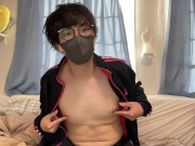 Preview 2 of Japanese twink boy rubs nipples after ejaculation and has dry orgasm