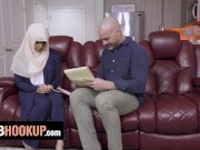 Preview 2 of Muslim Wife Maya Farrell Gets On Her Knees During Therapy And Takes Huge White Dick - Hijab Hookup