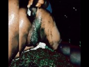 Preview 4 of Slutty transsexual masturbates filling her pussy with mud
