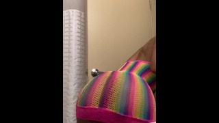 Bouncy butt in rainbow fishnet