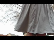 Preview 2 of Pee running down my legs on a Walk * Upskirt No Panties (selfie stick view)