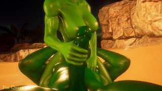 Futanari She Hulk fucks Black Widow / big ftm clit masturbation