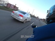 Preview 5 of Naked Teen Riding A Motorcycle On The Public Road And Flashing Drivers + Sexy Outfit