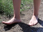 Preview 4 of Public dirty bare feet in park (flip flops, public foot teasing, long teos, petite girl feet, toes)