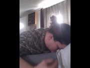 Preview 1 of Morning Blowjob While Husband Is Away. Cum Hungry Milf Swallows It All