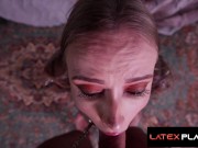 Preview 5 of Latex Fuck Doll Scarlet Chase Leashed Up and Ass Plowed - LatexPlaytime