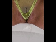 Preview 6 of MILF peeing in panties in the shower Extreme close-up shaved pussy with big lips