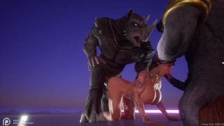 Muscle bimbo gets spitroasted by two giant horsecocks doubleanal wildlife pt5