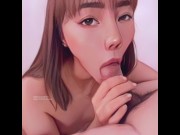 Preview 4 of Cute animated Asian teen blowjob and swallows - real person animated