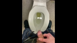 Making a mess in public restroom at work standing pissing on seat floor and sink moaning felt amazin