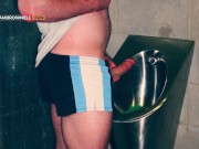 Preview 2 of Furry muscle hunk shows off his big thick cock at the public urinal