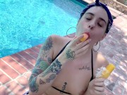 Preview 3 of hairy slut eats a popsicle and makes herself a dripping mess