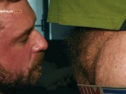 Preview 3 of Handsome muscle bear teases a rough tradie before pulling out his cock
