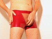 Preview 4 of Red latex shorts with transparent pouch
