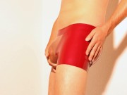 Preview 6 of Red latex shorts with transparent pouch