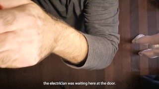 Married woman sucks the electrician's dick alone at home.