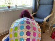 Preview 5 of British milf inflates a giant beachball by mouth