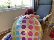 Preview 6 of British milf inflates a giant beachball by mouth
