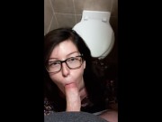 Preview 4 of Nerdy College Girl's First Facial in Public Bathroom - Sloppy Blowjob