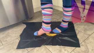 Banana “Crushing” In Socks, Nylon Socks, And Barefeet (First Time Crushing)