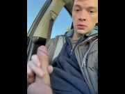 Preview 1 of risky  jerking off huge & thick dick in public car lot outside the grocery