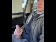 Preview 5 of risky  jerking off huge & thick dick in public car lot outside the grocery