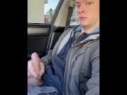 Preview 6 of risky  jerking off huge & thick dick in public car lot outside the grocery