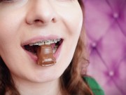 Preview 3 of ASMR and close-ups: Giantess Vore Fetish - Eating Cars from chocolate. Braces. (Arya Grander)