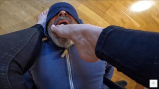 Feet in my slave's mouth and spit