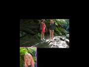 Preview 1 of Sexy girls stripping fully nude and exploring a waterfall