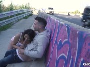 Preview 2 of Brunette Girl Gets Her Pussy Fucked Hard On The Highway Full Scene