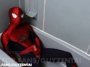 Preview 4 of spiderman pisses all over his suit with hard cock, jerks off, cums in raised webbing spidey costume