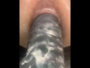 Preview 4 of BBW Deeply Strokes Loose Asshole On Thick Dildo Outside During 2 Hour Session