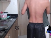 Preview 5 of FIRST TIME HOOKING UP USING GRINDR GAY-CHAT ROUGH SEX ON THE KITCHEN